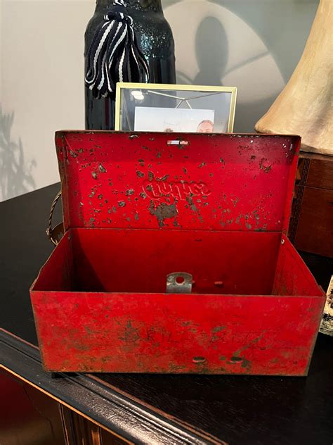 Vintage Distressed Red Metal Box, Anthes Logo 